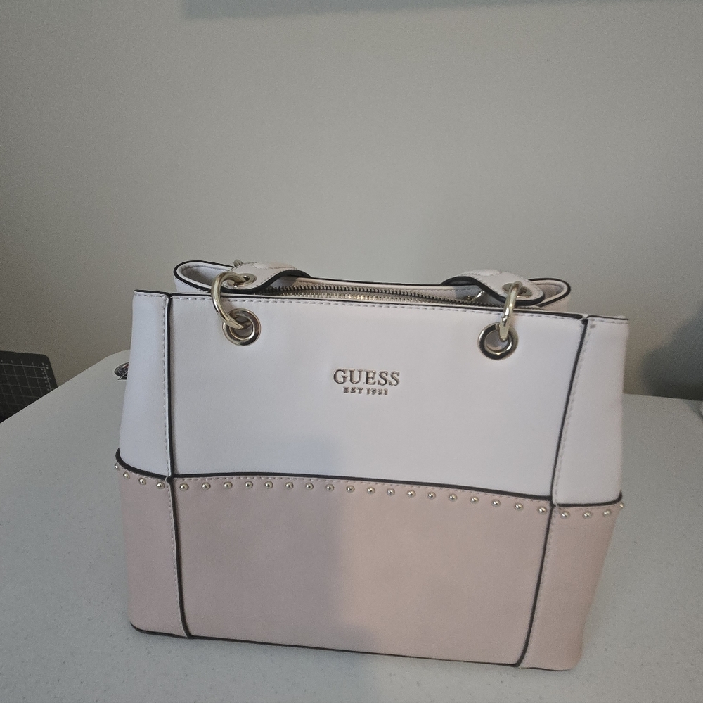 GUESS Two-Tone Pink and White Satchel